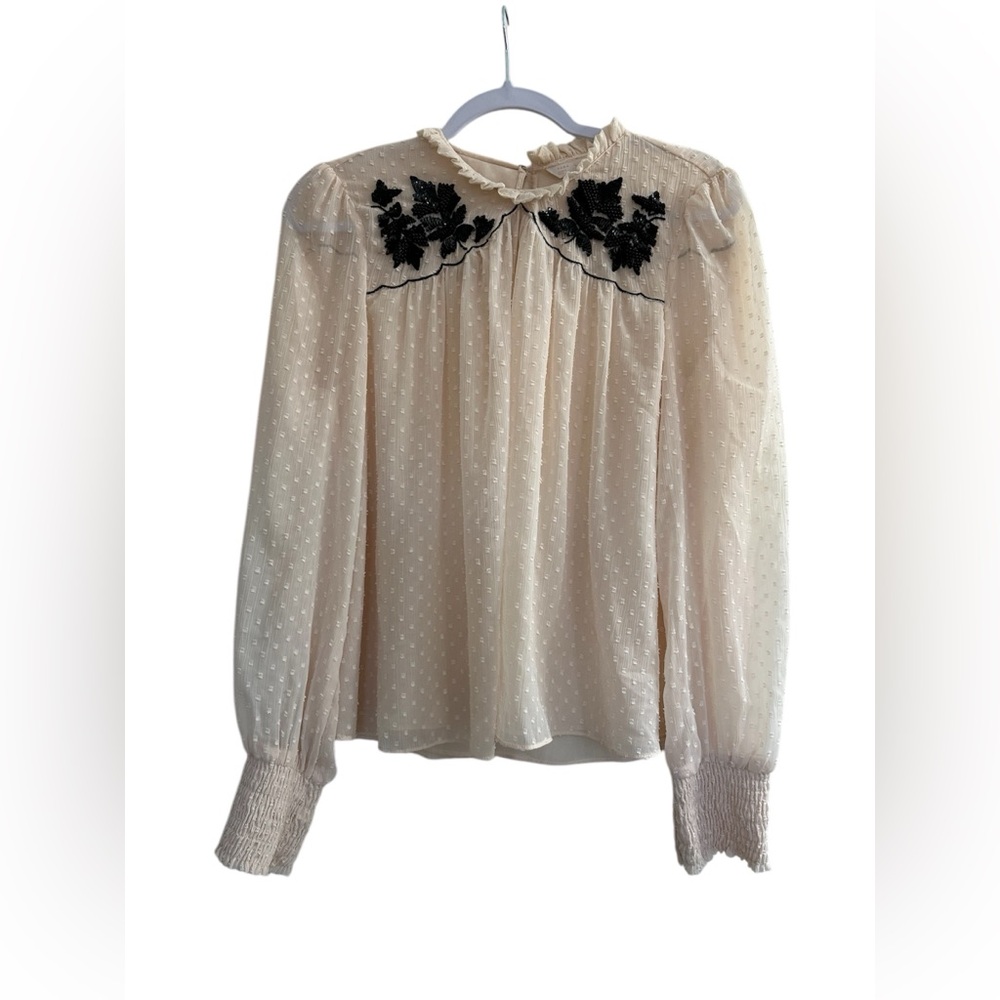Zara Pink Beaded Swiss Dot Blouse Women’s Size L | Romantic Feminine
